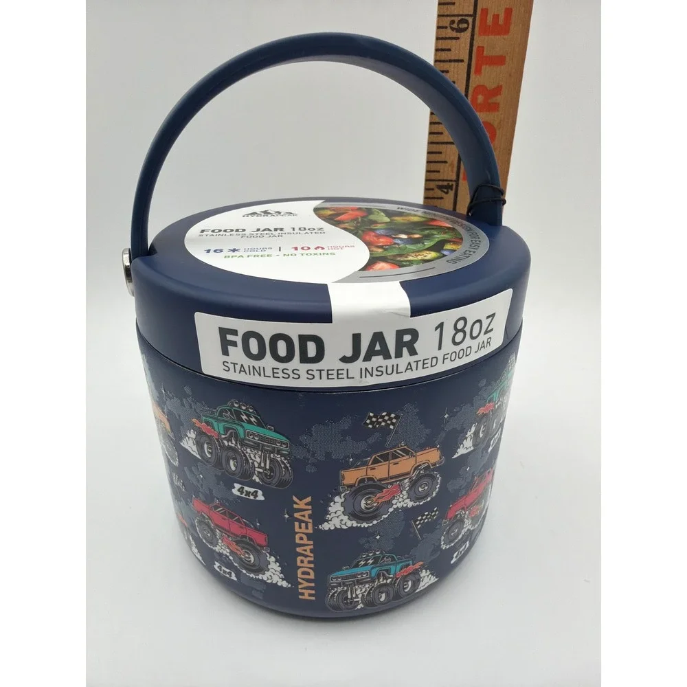 HydraPeak 18 oz Monster Truck Kids Insulated Food Jar Stainless Steel Navy NWT